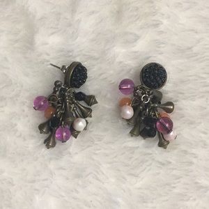 Purple, orange, black earrings